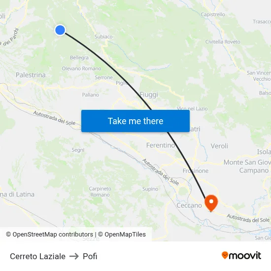 Cerreto Laziale to Pofi map