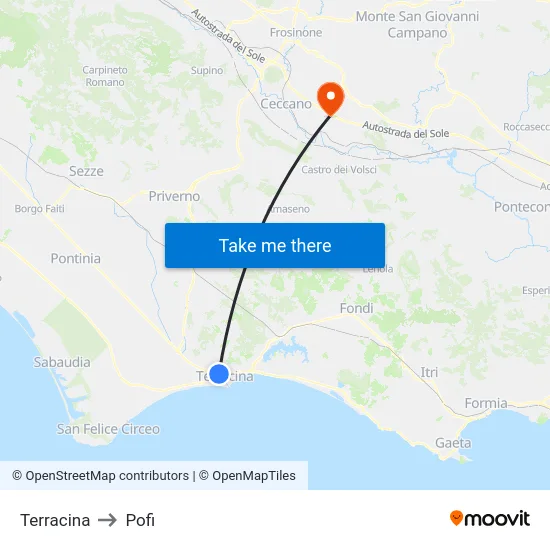 Terracina to Pofi map