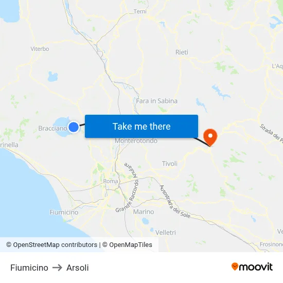 Fiumicino to Arsoli map