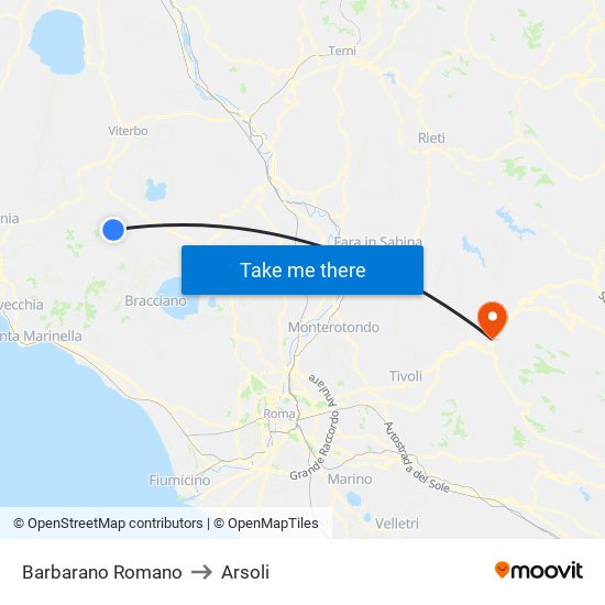 Barbarano Romano to Arsoli map