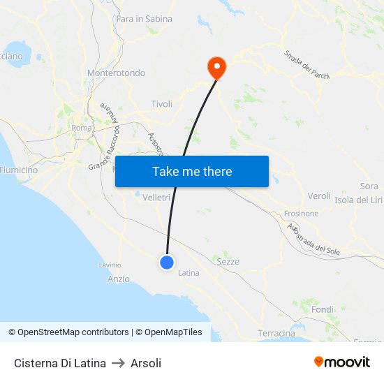 Cisterna Di Latina to Arsoli map