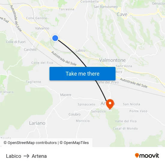 Labico to Artena map
