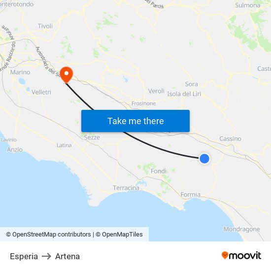 Esperia to Artena map