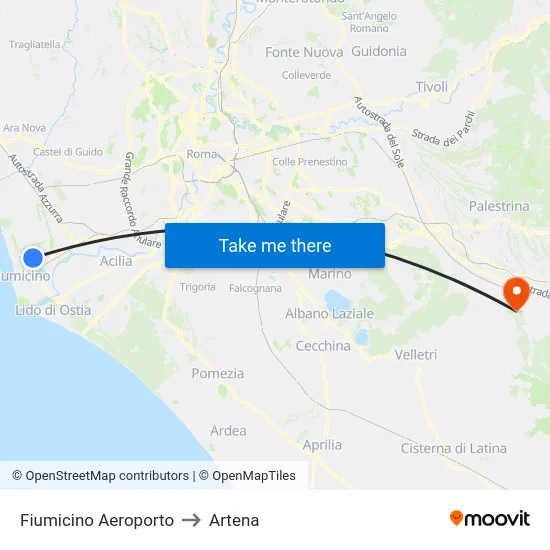 Fiumicino Aeroporto to Artena map