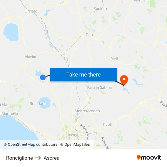 Ronciglione to Ascrea map