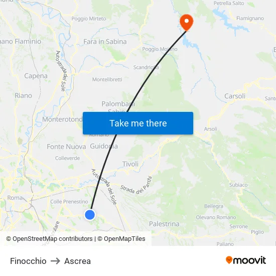 Finocchio to Ascrea map
