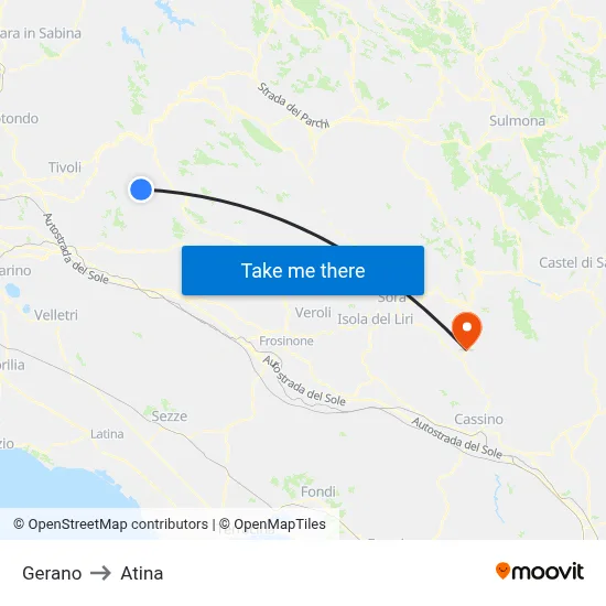 Gerano to Atina map