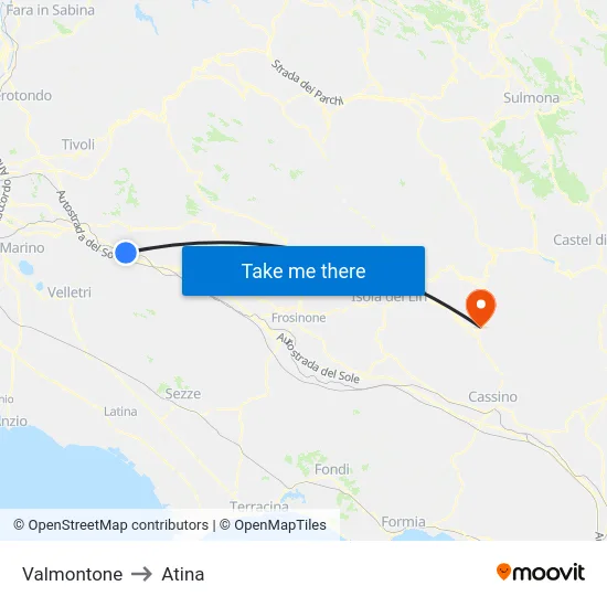 Valmontone to Atina map