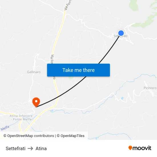 Settefrati to Atina map