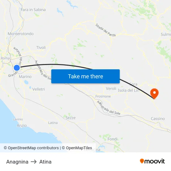 Anagnina to Atina map