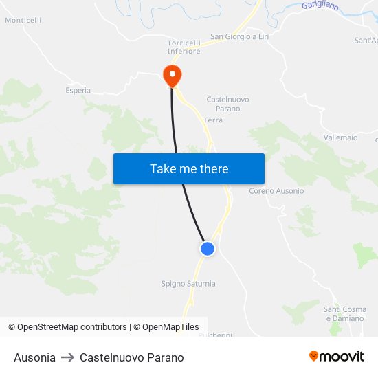 Ausonia to Castelnuovo Parano map