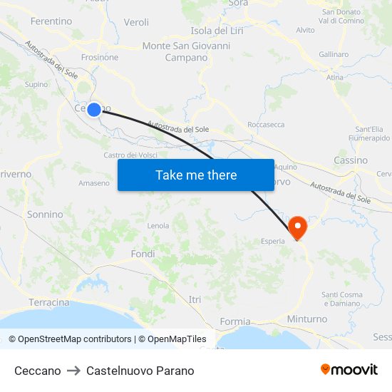 Ceccano to Castelnuovo Parano map