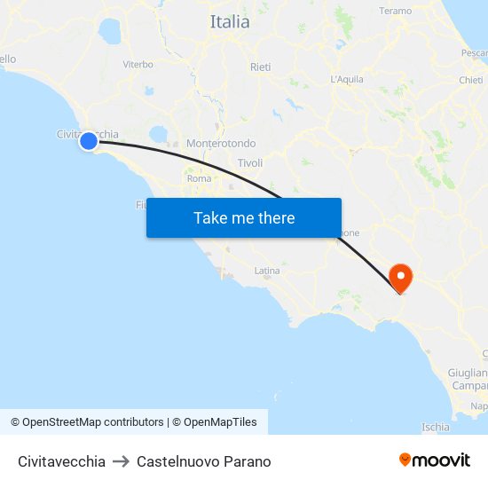 Civitavecchia to Castelnuovo Parano map