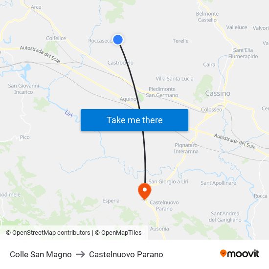 Colle San Magno to Castelnuovo Parano map