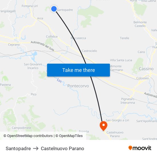 Santopadre to Castelnuovo Parano map