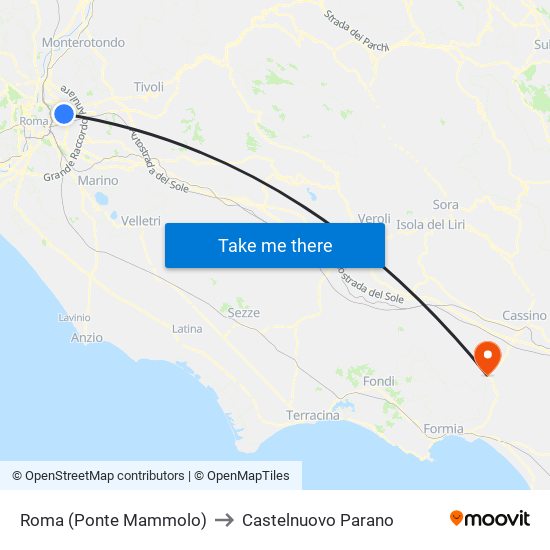 Roma (Ponte Mammolo) to Castelnuovo Parano map