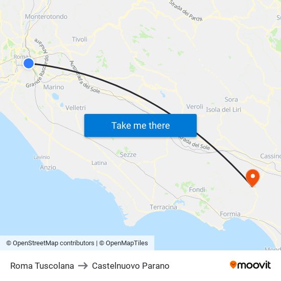 Roma Tuscolana to Castelnuovo Parano map
