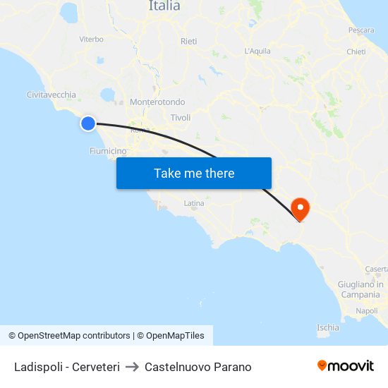 Ladispoli - Cerveteri to Castelnuovo Parano map