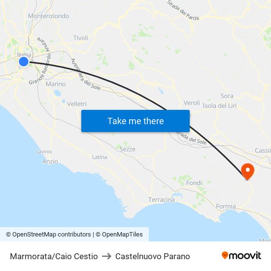 Marmorata/Caio Cestio to Castelnuovo Parano map