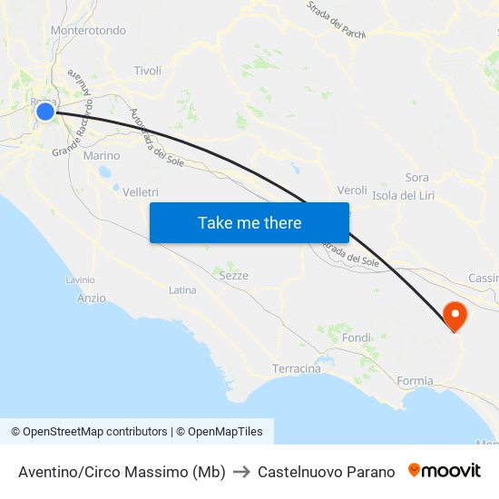 Aventino/Circo Massimo (Mb) to Castelnuovo Parano map