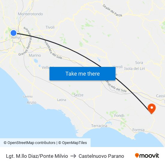 Lgt. M.llo Diaz/Ponte Milvio to Castelnuovo Parano map