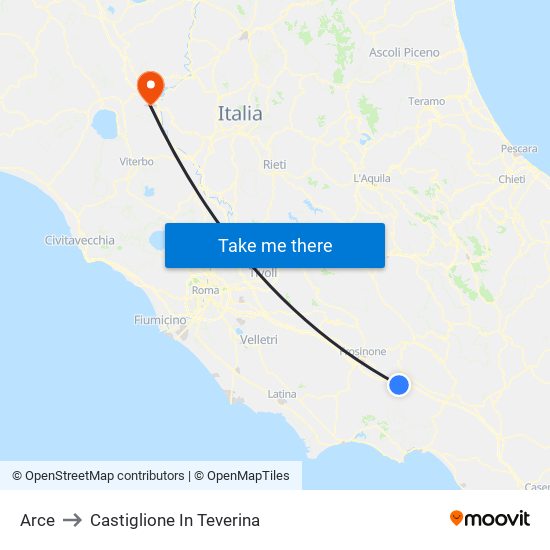 Arce to Castiglione In Teverina map