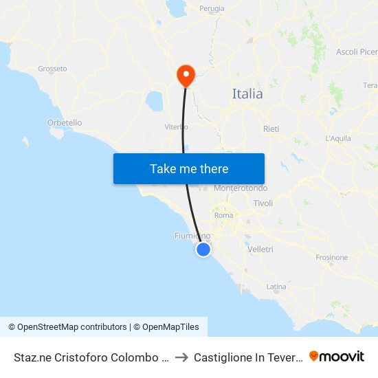 Staz.ne Cristoforo Colombo (Rl) to Castiglione In Teverina map
