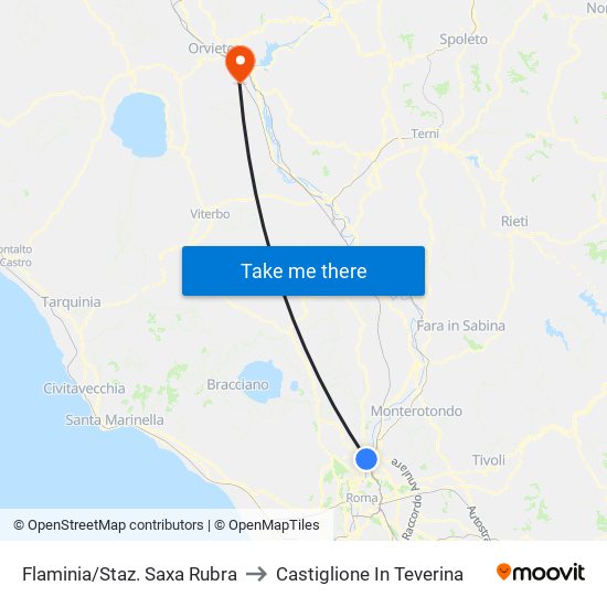Flaminia/Staz. Saxa Rubra to Castiglione In Teverina map