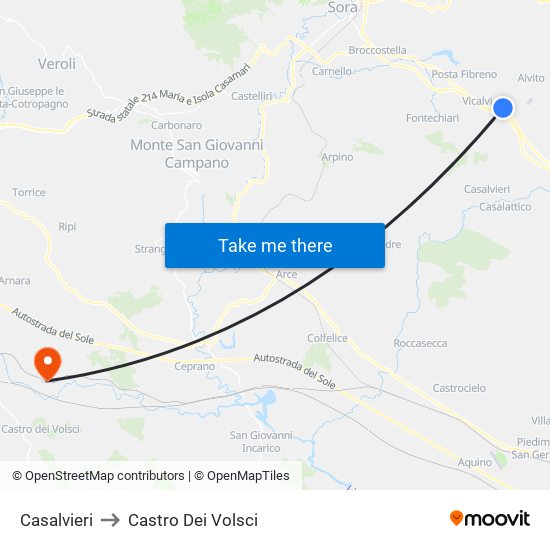 Casalvieri to Castro Dei Volsci map