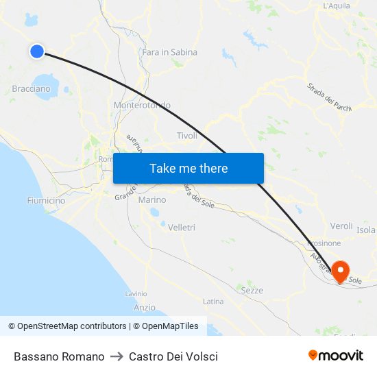 Bassano Romano to Castro Dei Volsci map