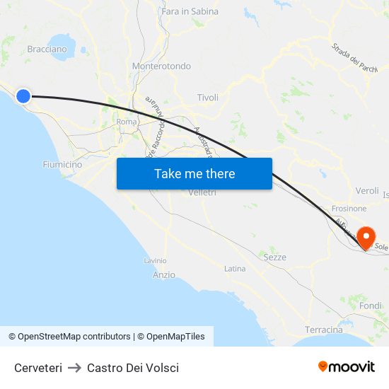 Cerveteri to Castro Dei Volsci map