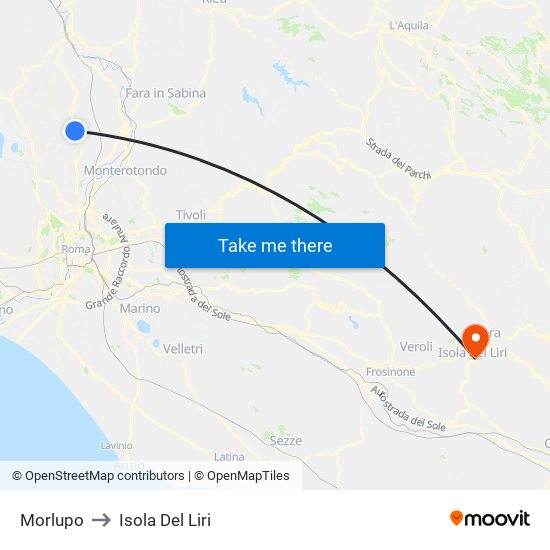Morlupo to Isola Del Liri map