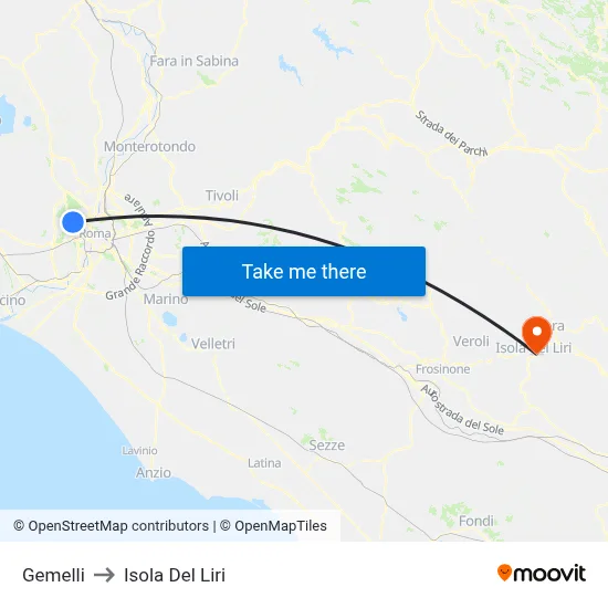 Gemelli to Isola Del Liri map