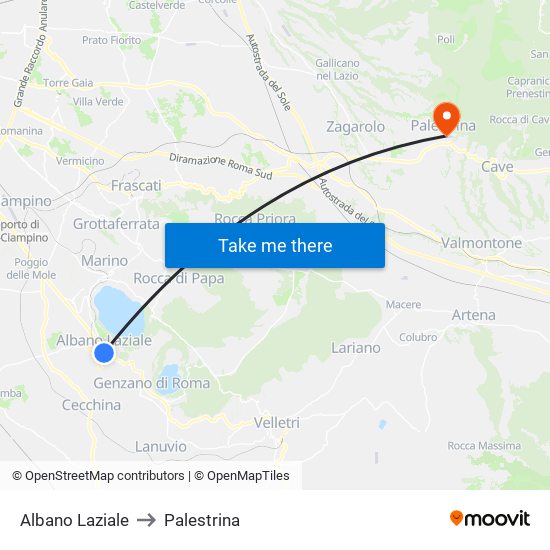 Albano Laziale to Palestrina map