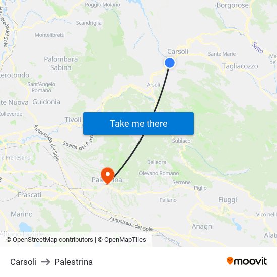 Carsoli to Palestrina map