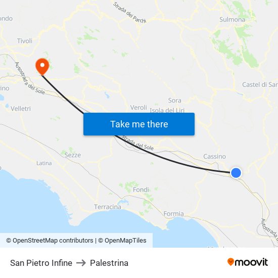 San Pietro Infine to Palestrina map