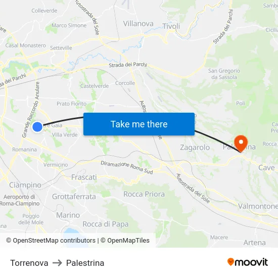 Torrenova to Palestrina map