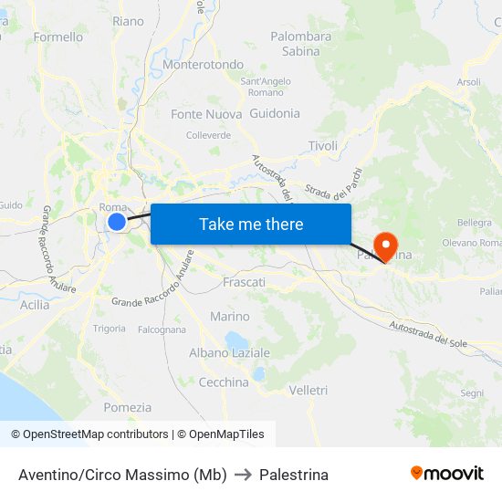 Aventino/Circo Massimo (Mb) to Palestrina map