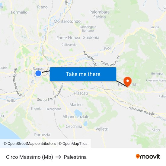 Circo Massimo (Mb) to Palestrina map