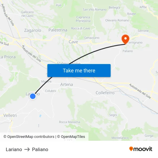 Lariano to Paliano map