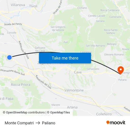 Monte Compatri to Paliano map