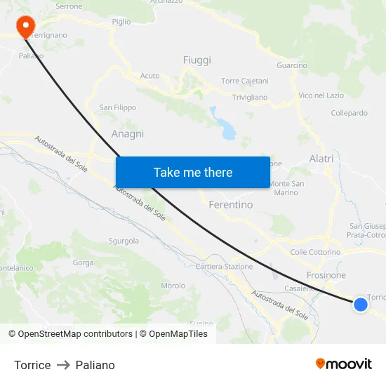 Torrice to Paliano map