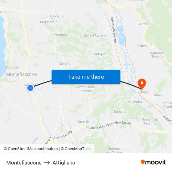 Montefiascone to Attigliano map