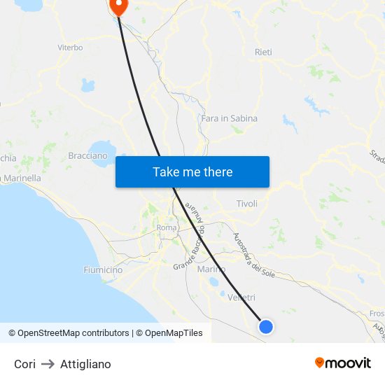 Cori to Attigliano map