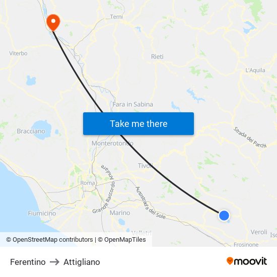 Ferentino to Attigliano map