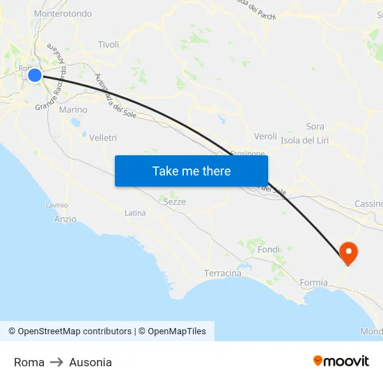 Rome to Ausonia map
