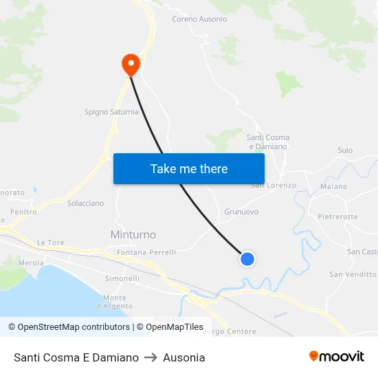 Saints Cosma and Damiano to Ausonia map