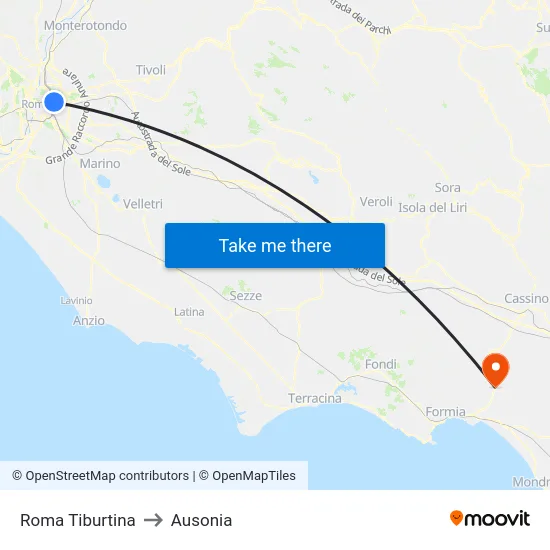 Roma Tiburtina to Ausonia map