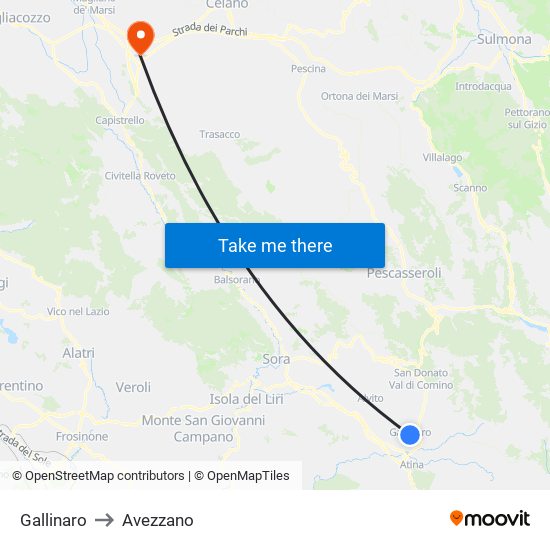 Gallinaro to Avezzano map