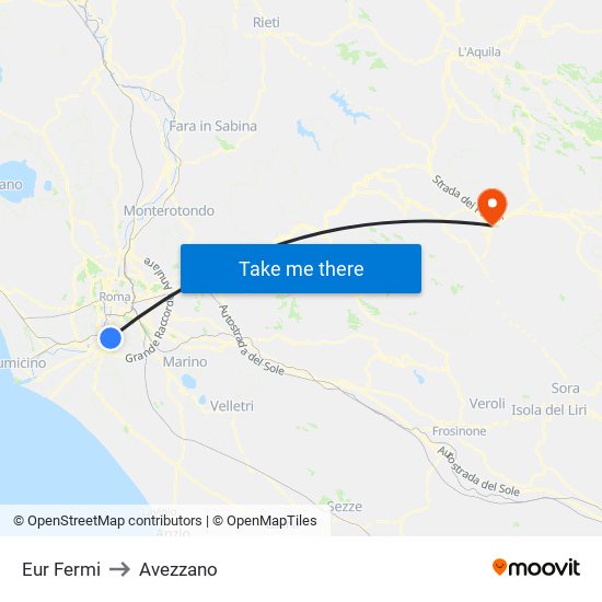 Eur Fermi to Avezzano map